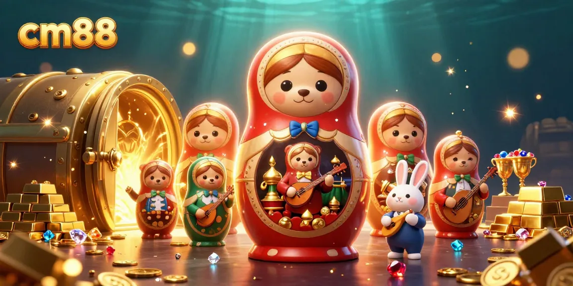 Experience thrilling wins at cm88 with a vibrant 3D casino scene filled with gold and gems.