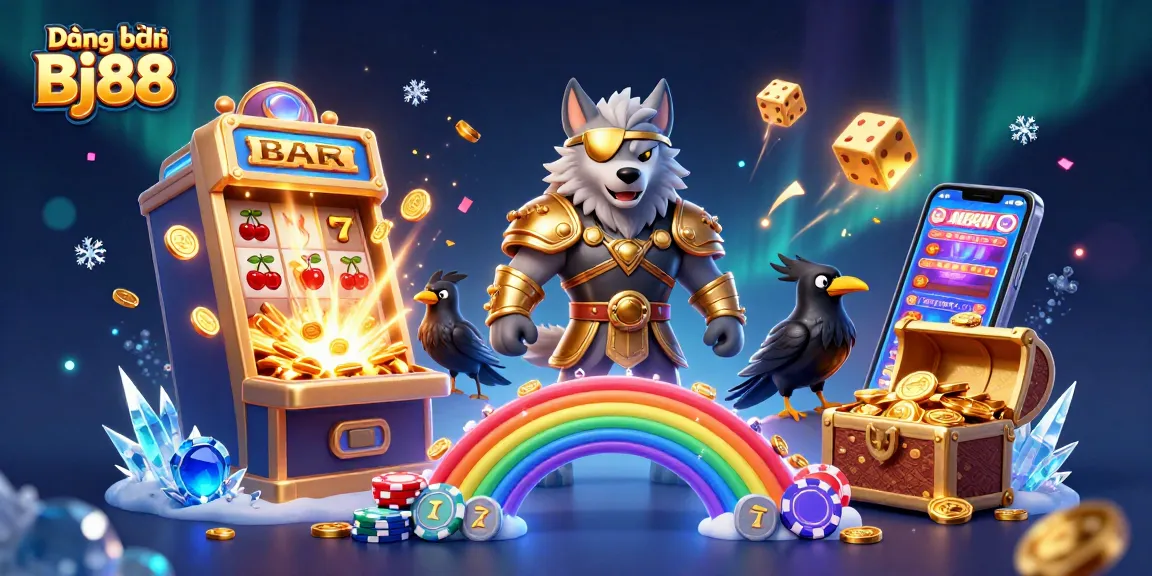 Join the excitement with Đăng ký Bj88, featuring Odin and his ravens in a vibrant casino scene.