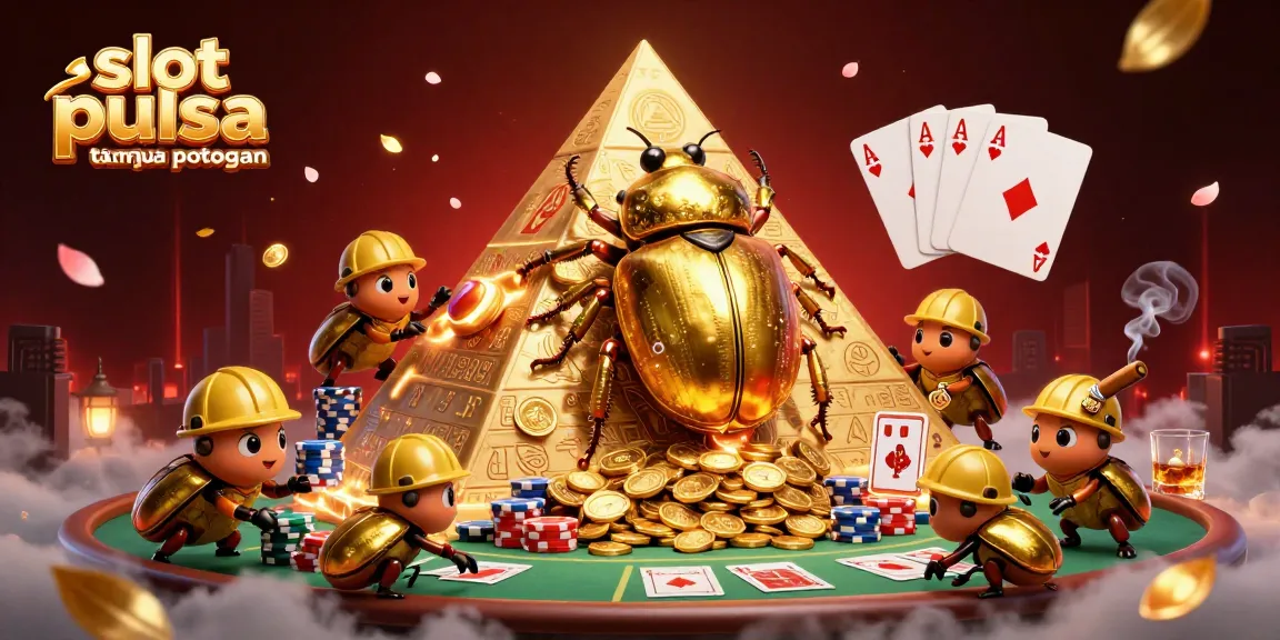 Mencoba slot deposit pulsa tanpa potongan dengan karakter khas kasino dan ornamen menarik dalam ilustrasi 3D