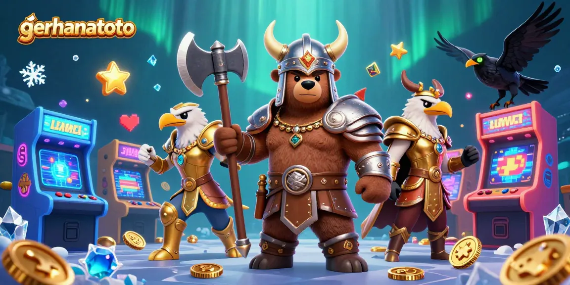 Taruhan seru dengan gerhanatoto, menampilkan beruang Viking 3D dan elang Valkyrie, keseruan kasino yang memikat!