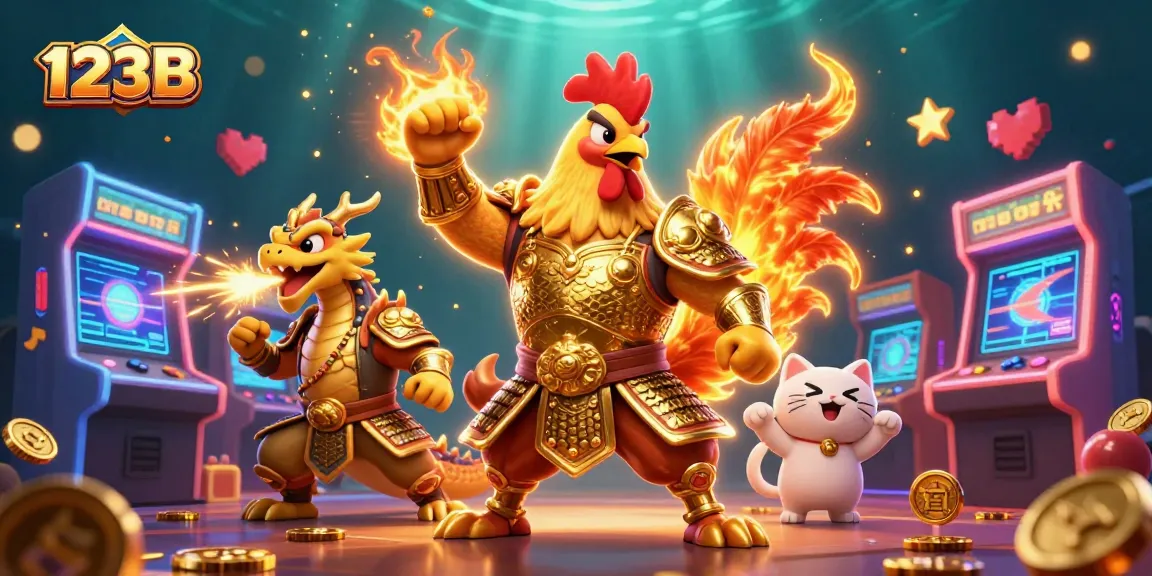 Experience excitement at 123B with a dynamic 3D scene featuring a courageous rooster warrior in a casino environment.