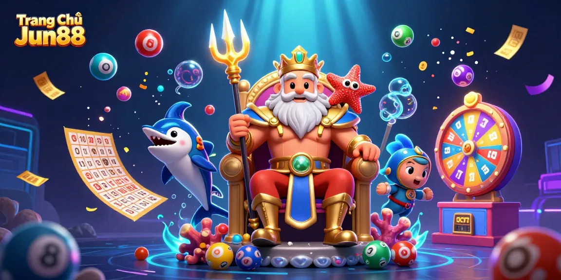 Engaging image showing Trang Chủ Jun88 with Neptune and gaming elements to attract online gamblers.