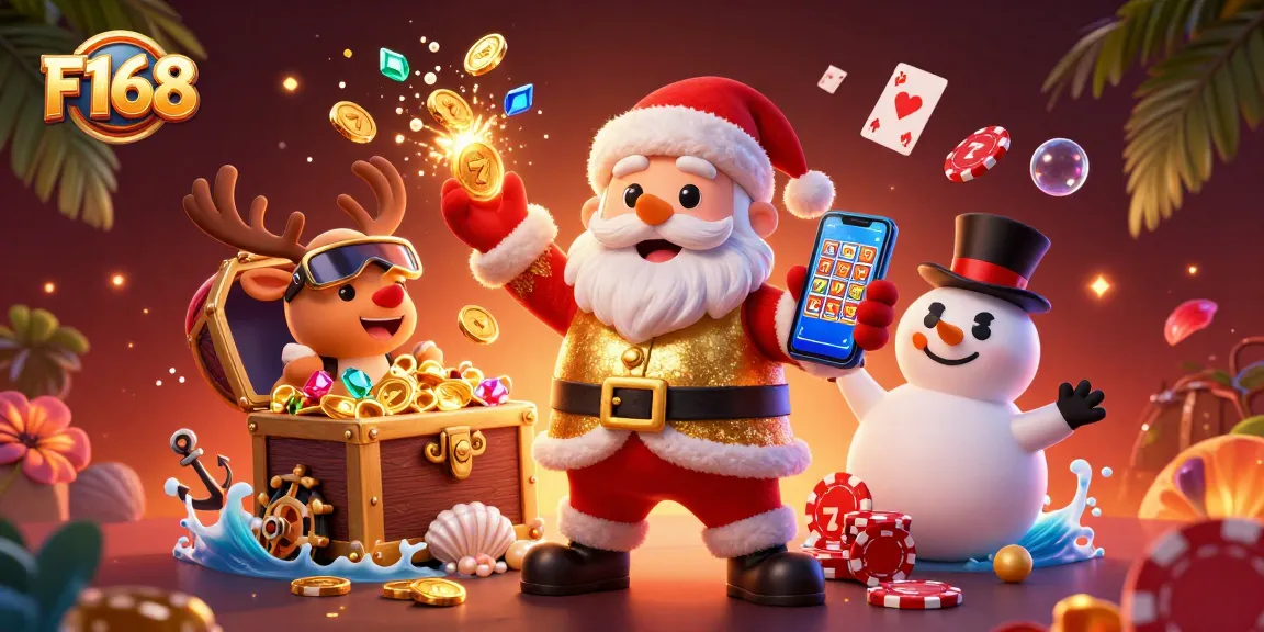 Experience thrilling F168 slots with Santa Claus, vibrant jackpot elements, and festive casino atmosphere.