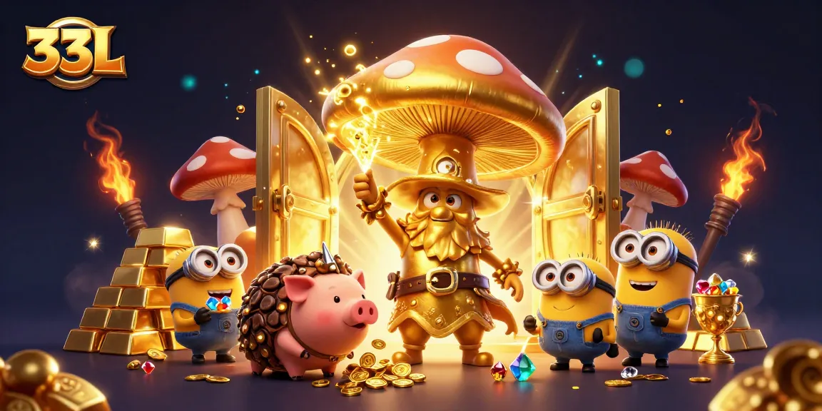 Experience the magic of winning with 33L in a captivating casino illustration, featuring treasure and vibrant game elements.