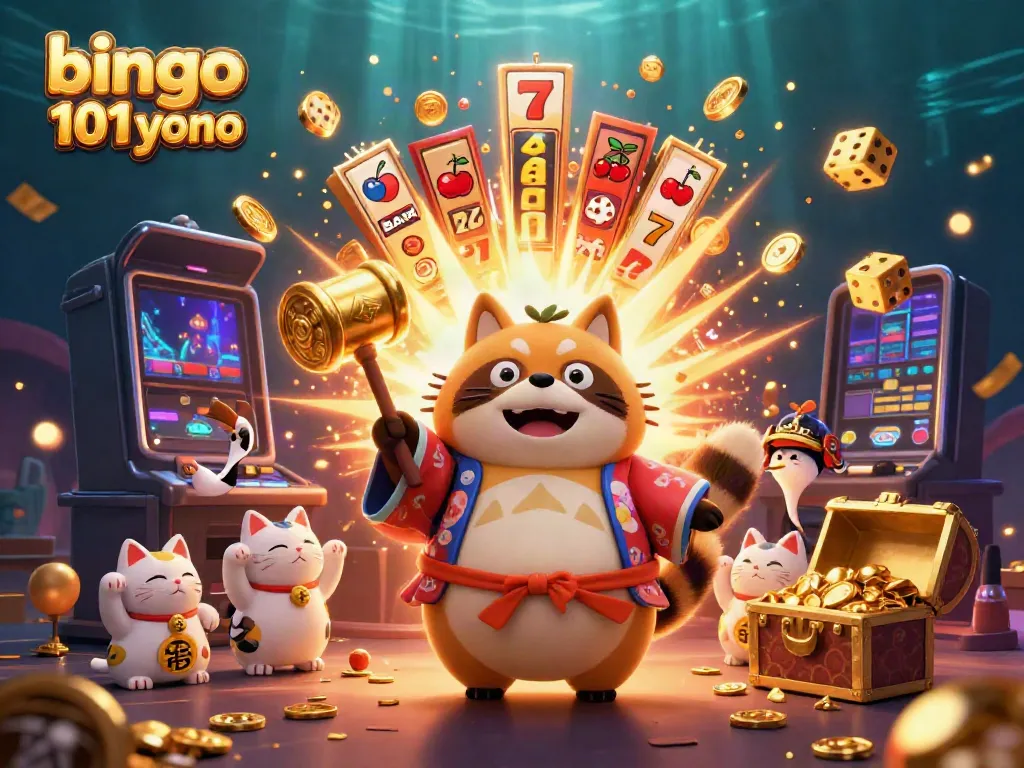 Gambarkan keseruan bermain bingo 101 yono dengan desain 3D penuh warna dan detail menarik.
