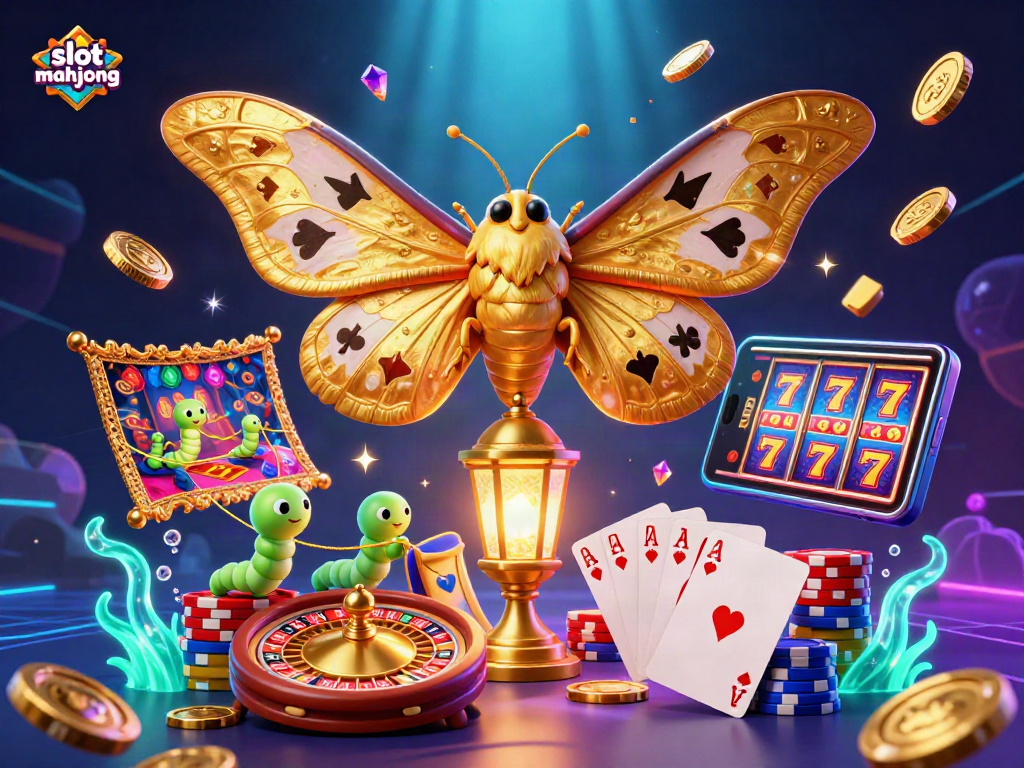 Engage with slot mahjong through vibrant scenes of winning, featuring colorful characters and casino elements.