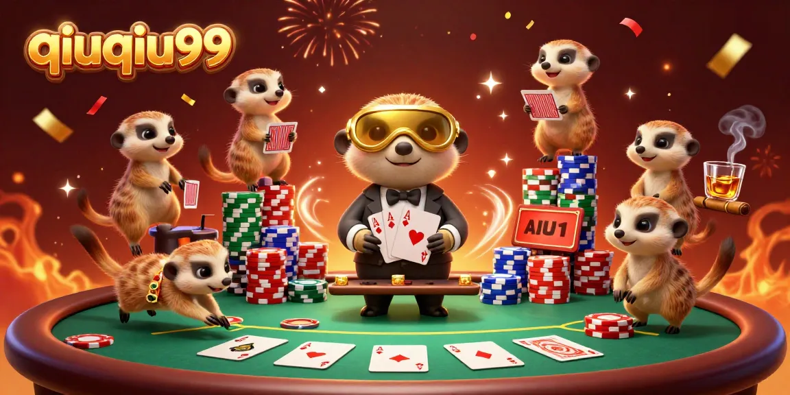 Experience the excitement of qiuqiu99 poker with meerkats in a bustling casino scene.