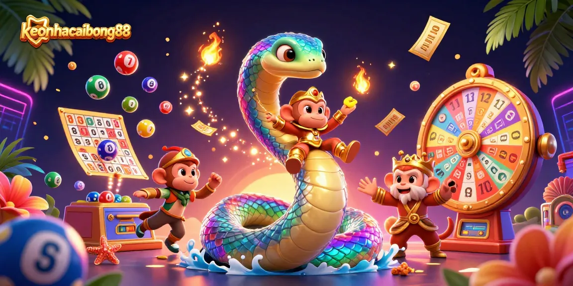 Experience the thrill of keonhacaibong88 with a colorful illustration bursting with lottery excitement and vibrant visuals.
