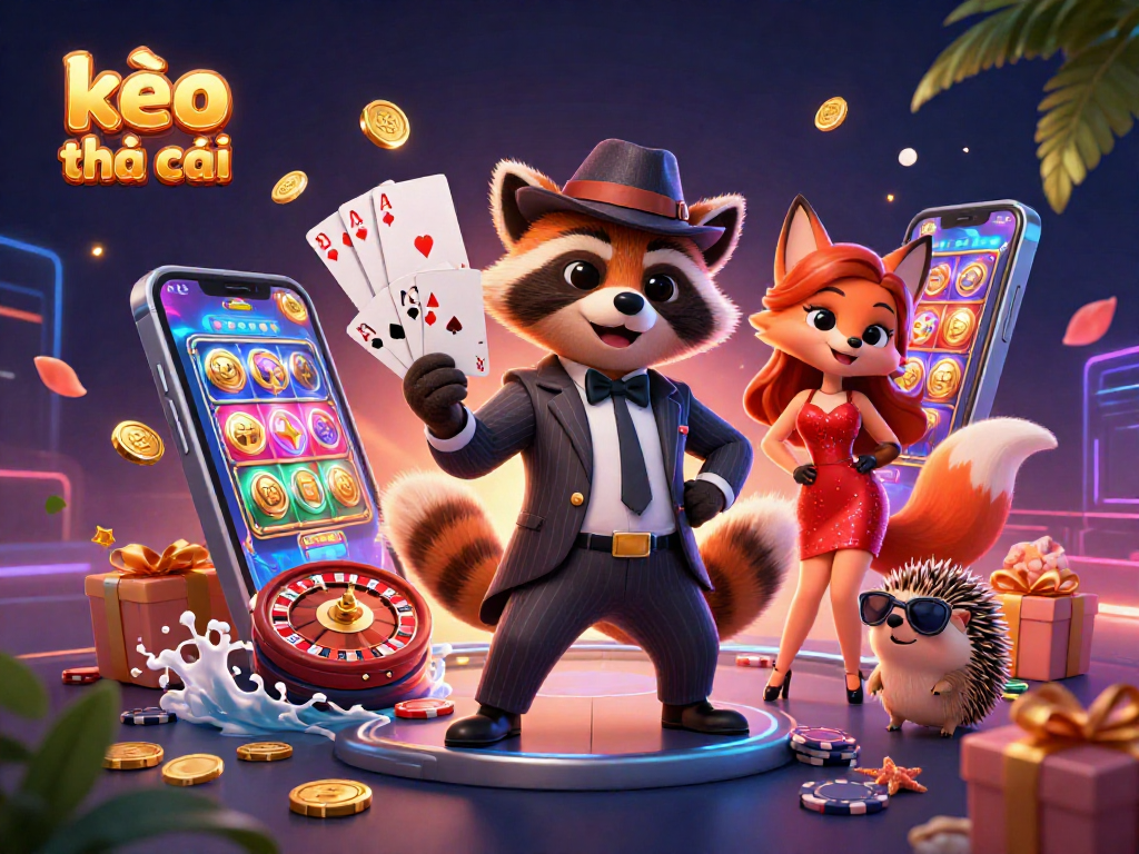 Engage with kèo nhà cái action featuring suave raccoon and vibrant gaming elements.