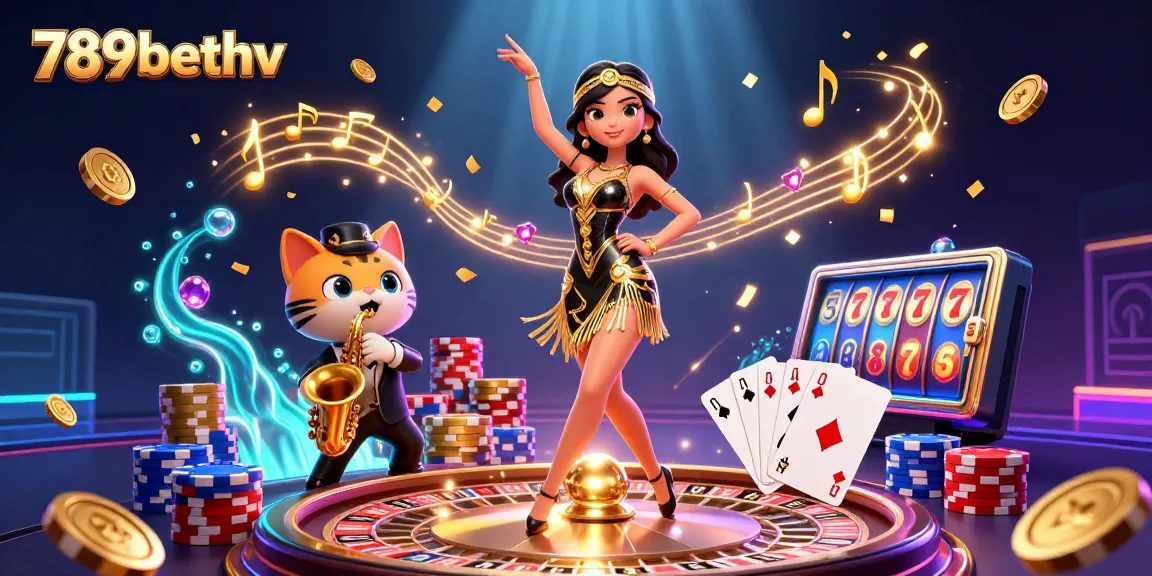 Experience winning moments with 789bethv in a vibrant casino scene with sparkling gems and animated characters.