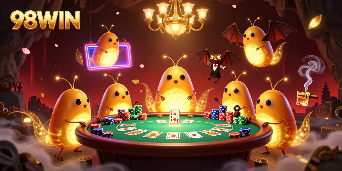Experience the excitement of winning with 98WIN in a vibrant casino atmosphere illuminated by glowworms.