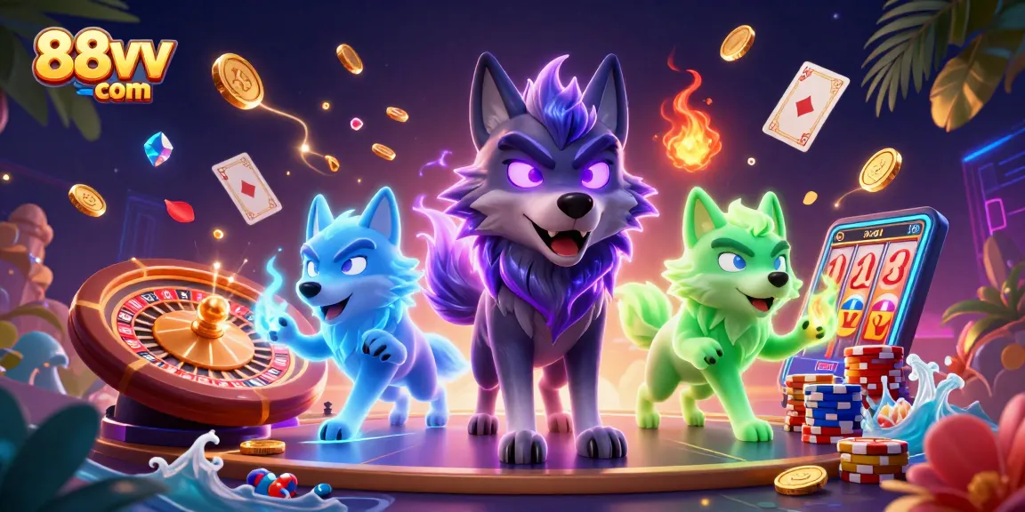 Engage with the thrill of 88vv com as glowing wolves lead an exciting casino adventure.
