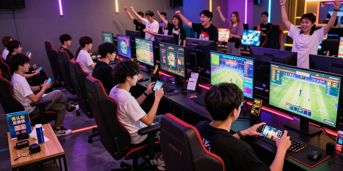 Enthusiastic players engaging in dynamic lotus365 gaming experience with colorful LED lighting and modern gaming equipment