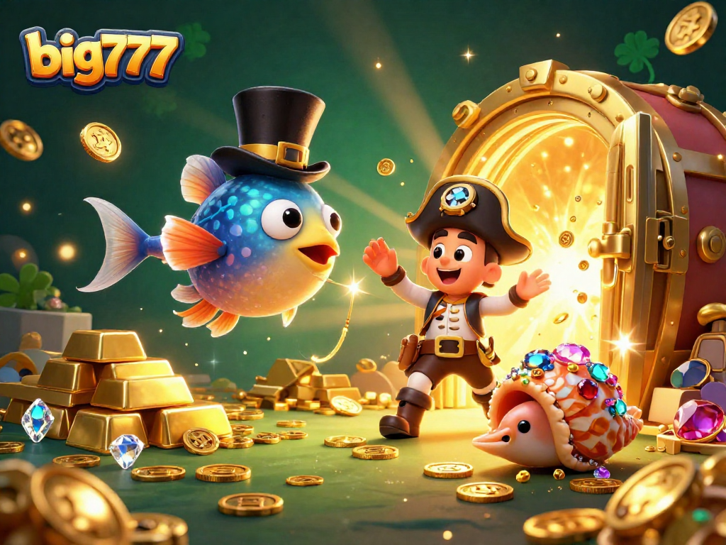 Experience big777 with a vibrant casino scene featuring an anglerfish and treasures.