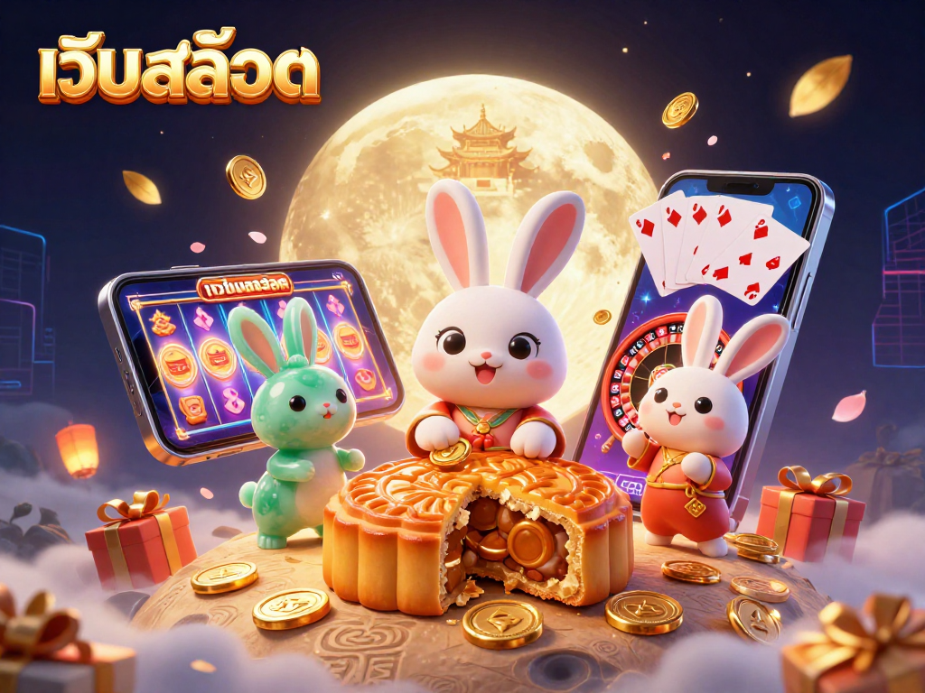Engage in เว็บสล็อต action with vibrant slot games, poker chips, and festive visuals.