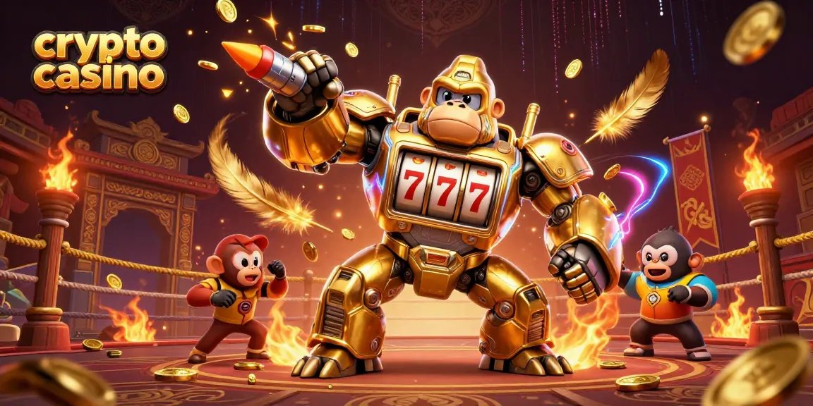 Engage in thrilling action at a crypto casino with dynamic 3D characters and vibrant visuals.